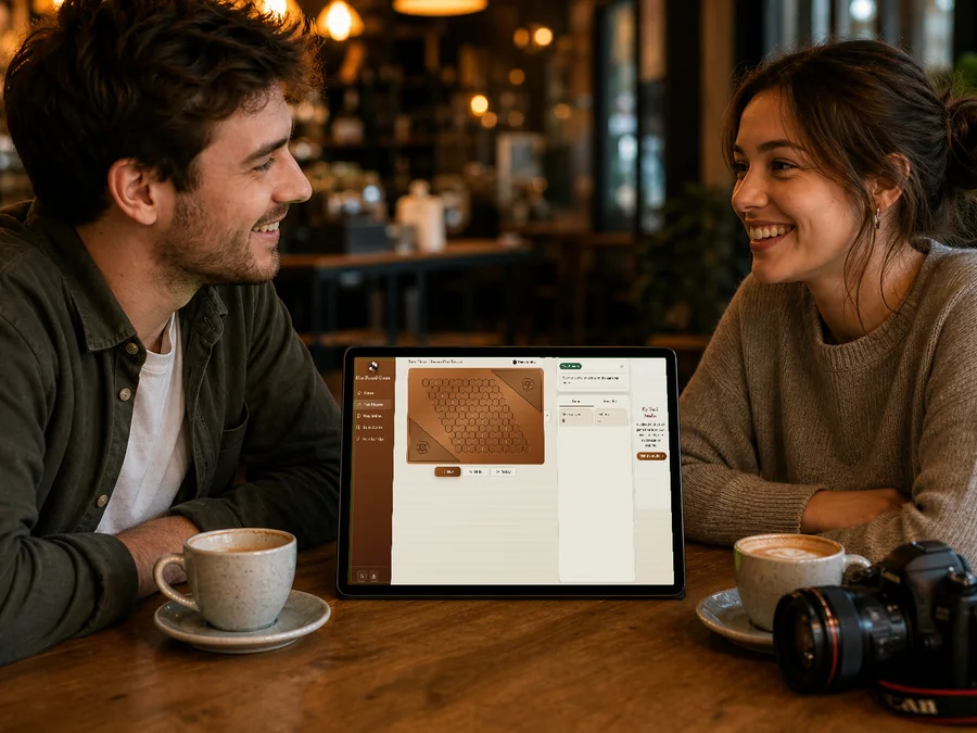 Two people playing Hex together on one tablet